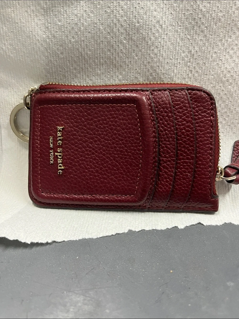 EUC kate spade Deep Burgundy Knot  Leather Card Case with Keyring